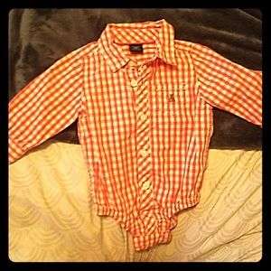 Orange and white checkered button down onesie
